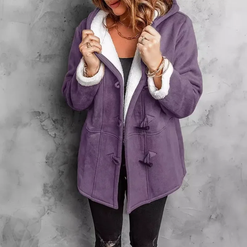 Autumn Winter New European American Styles Hooded Outwear Women's Medium-Length Windbreaker Coats Fleece-lined Warm Jackets