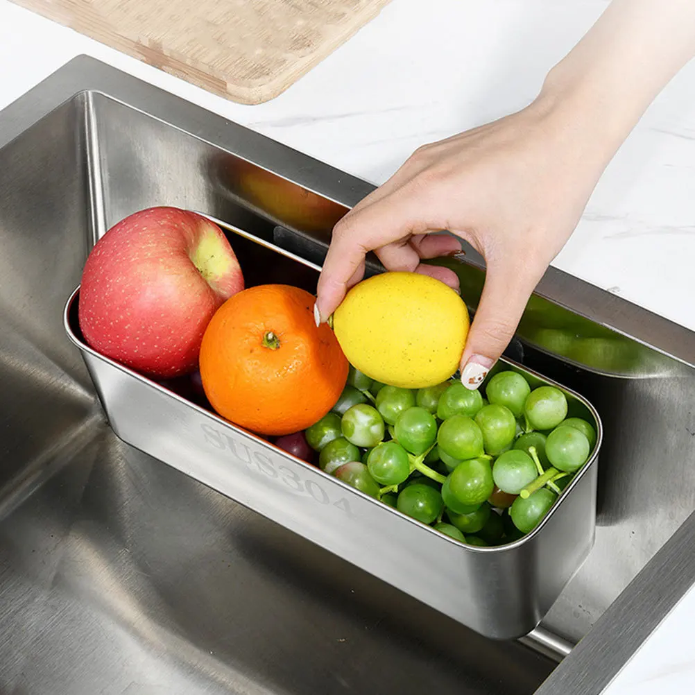 

Stainless Steel Drain Basket Smooth Edges Kitchen Sink Strainer For Sponges Vegetables Fruits Washing Drying Storage Tool