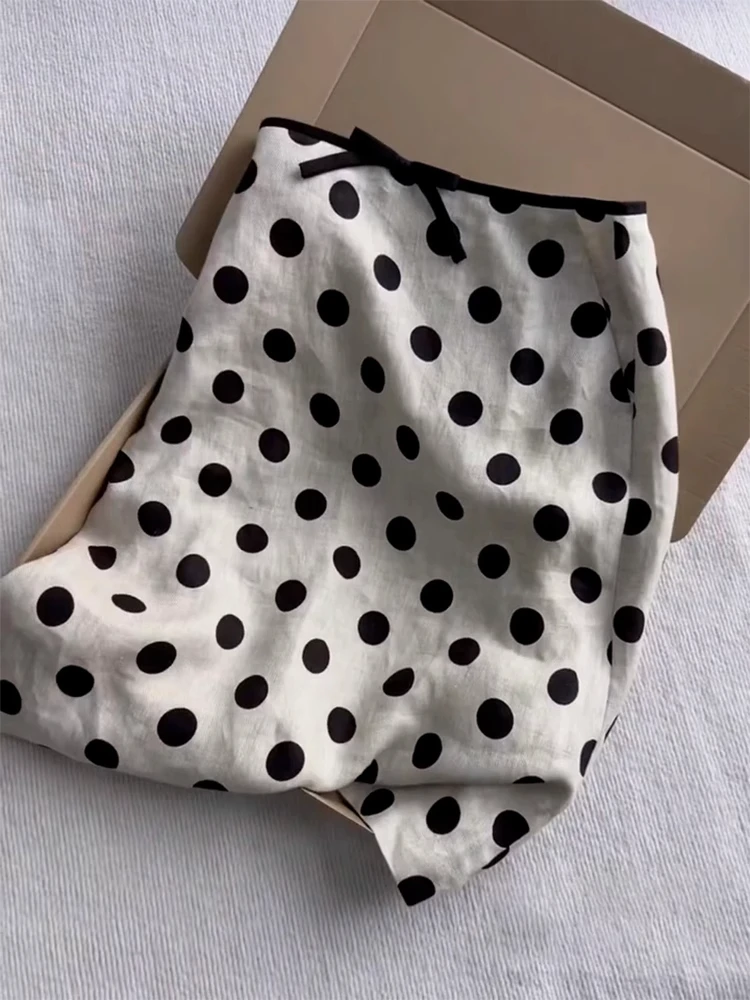 Falda de lunares de talla grande para mujer, falda larga acampanada de cintura alta de verano, falda Midi ajustada elegante francesa minimalista para ir al trabajo