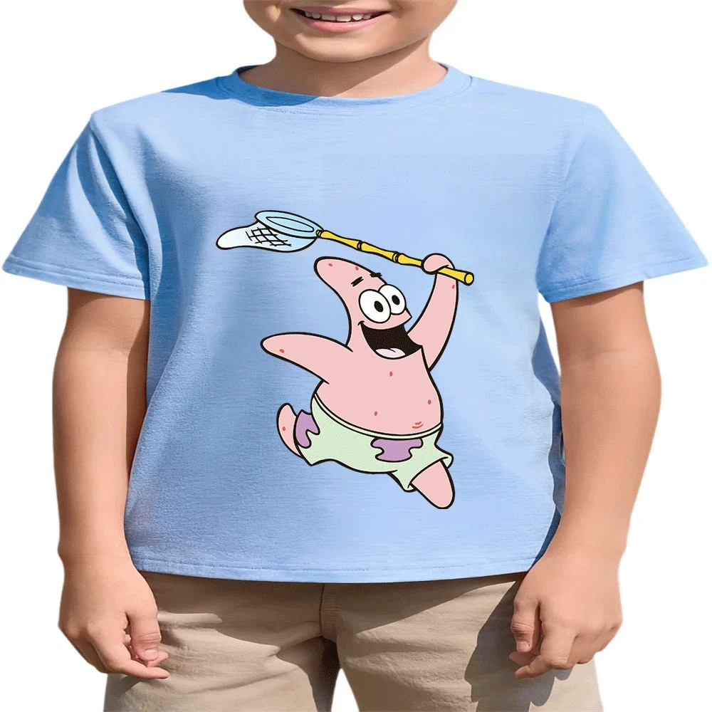 

2026 Casual Sports Children Cotton T Shirt SpongeBob SquarePants Anime Design 2026 Hot Sale Wear