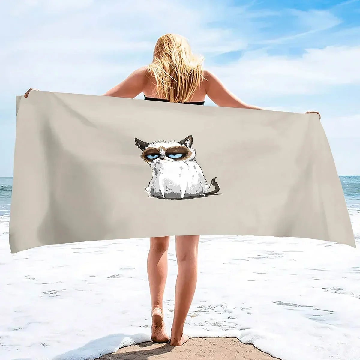 Cartoon Cats Beach Towel,Cute  Bath  Pool Super Soft Plush Cotton   Quick Dry Absorbent  for Adult 80X160cm