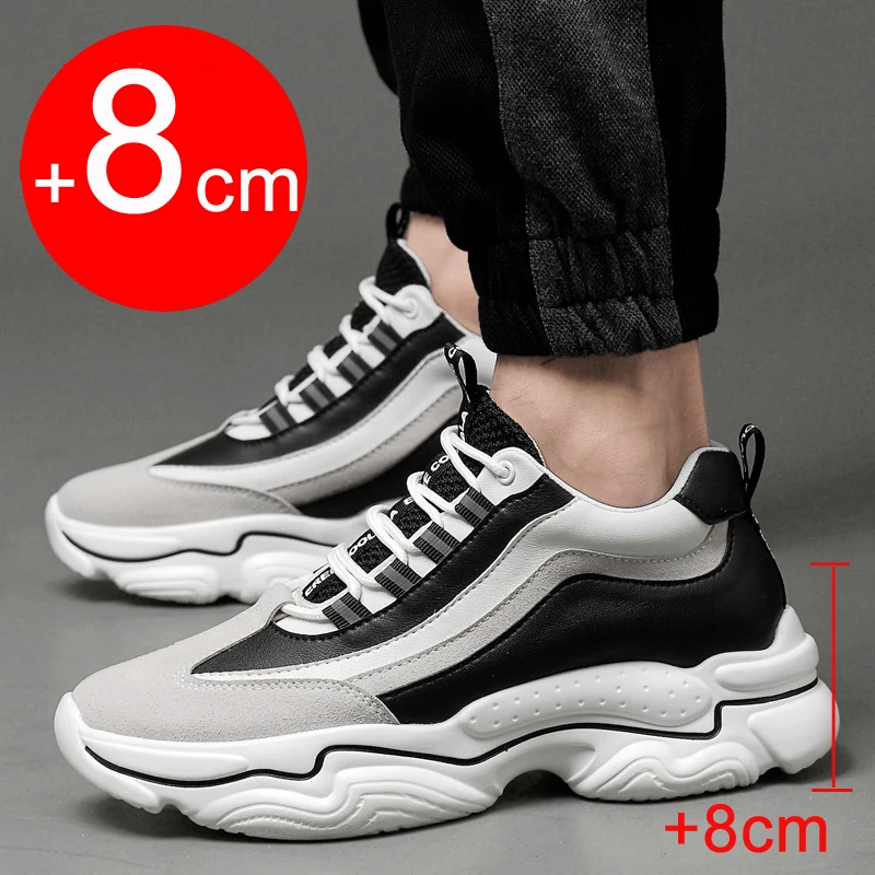 

Sneakers Men Elevator Shoes Hidden Heels Lift Height Increased Shoes Insoles 8CM Man Sport Height Increasing Shoes