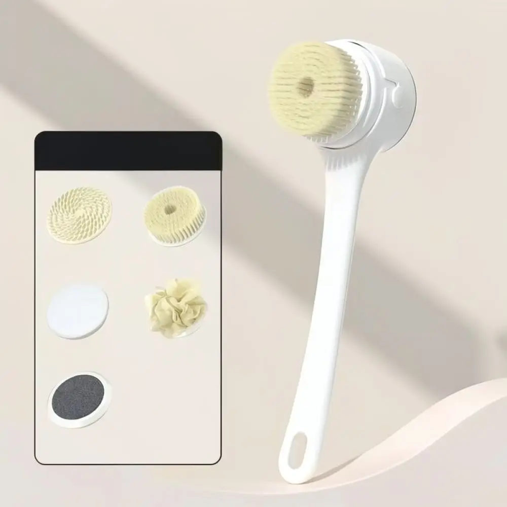 Ergonomic Electric Shower Scrubber Rotating Body Brush Detachable Long Handle Waterproof Bath Cleaning Massage Kit