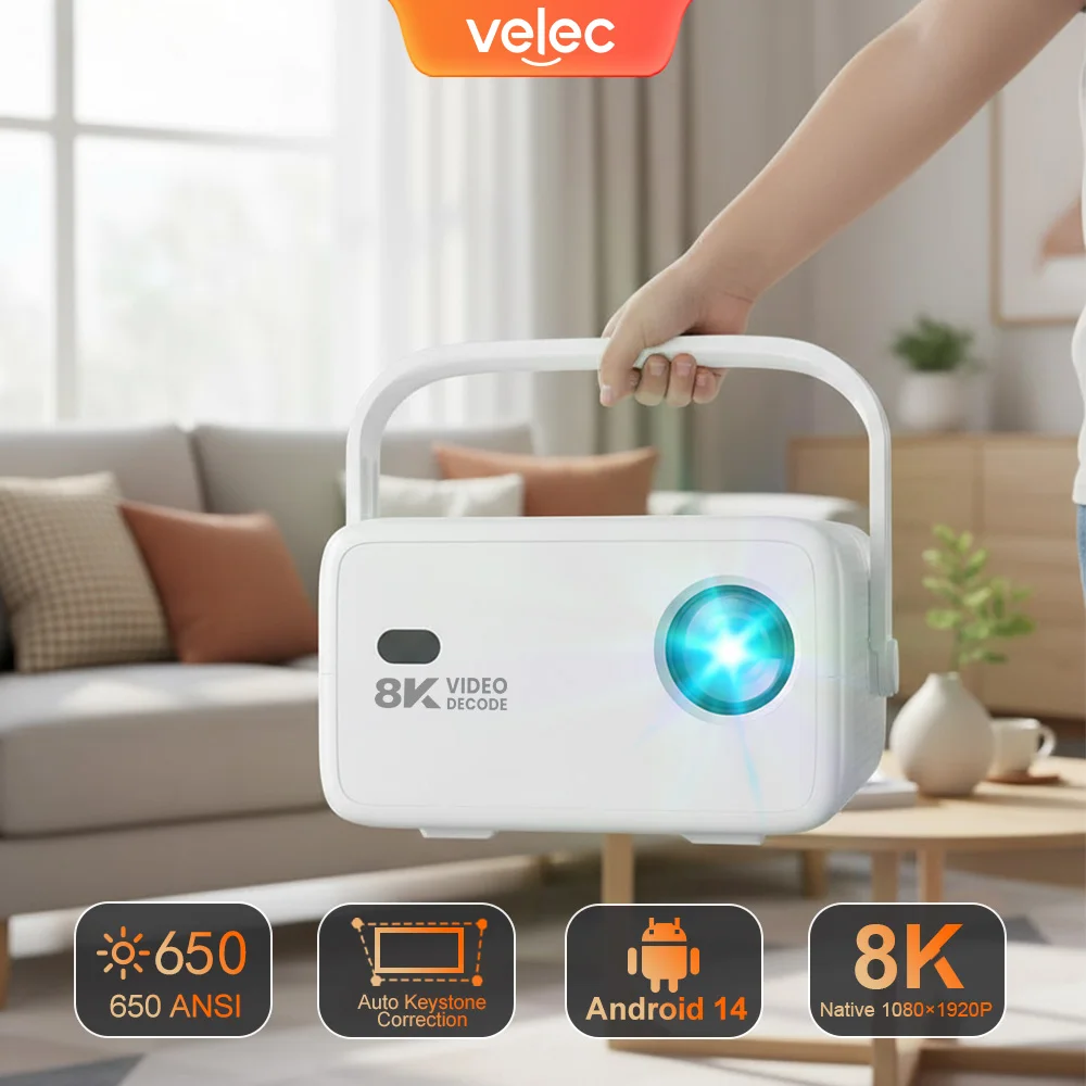 

Velec Projector 650 ANSI 4K HD 1080P Android 14 Auto Focus Wifi6 BT5.2 Portable Outdoor Video Smart Home Theater Proyector TP350
