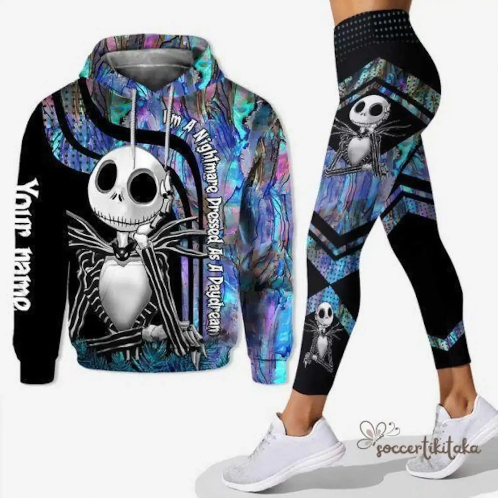 Nightmare Before Christmas Sally Hoodie Womens Leggings Yoga Set Womens Disney Jack Skellington Hoodie Sports Leggings Tracksuit