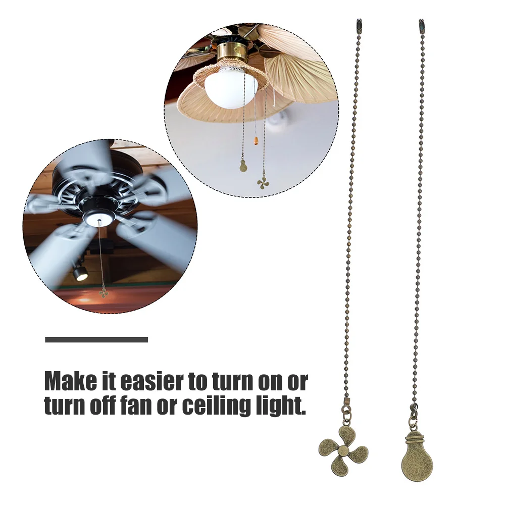 

1Set Pull Chain Extension Metal Ceiling Fan Pull Cord Vintage Design for Light Fixtures Fan Chain Replacement Lamp Accessories