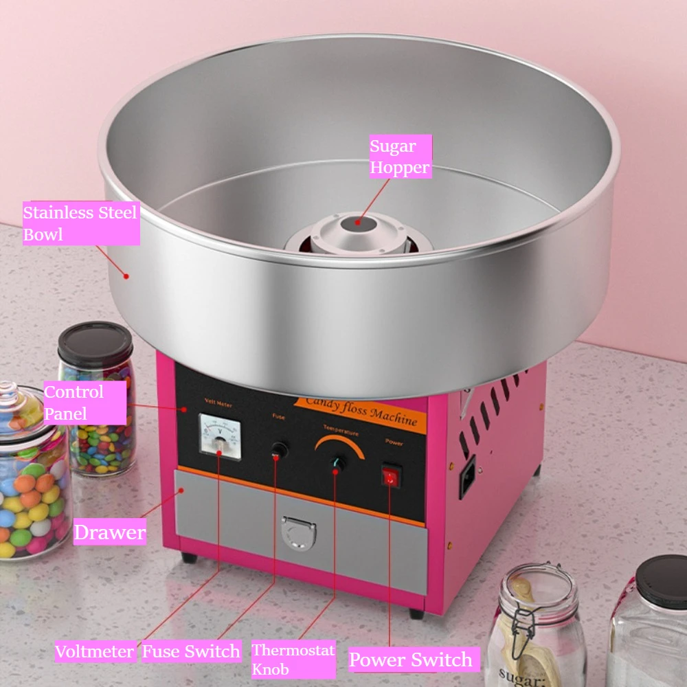 Automatic Electric Cotton Candy Machine, Commercial Candy Floss Maker with Stainless Steel Bowl for Carnival