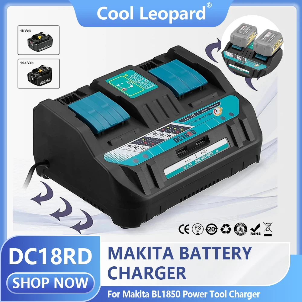 

Dual Battery Charger DC18RD Replacement for Makita 14.4V 18V Bl1830 Bl1430 DC18Ra Electric Power Li-ion Battery 6A Charging