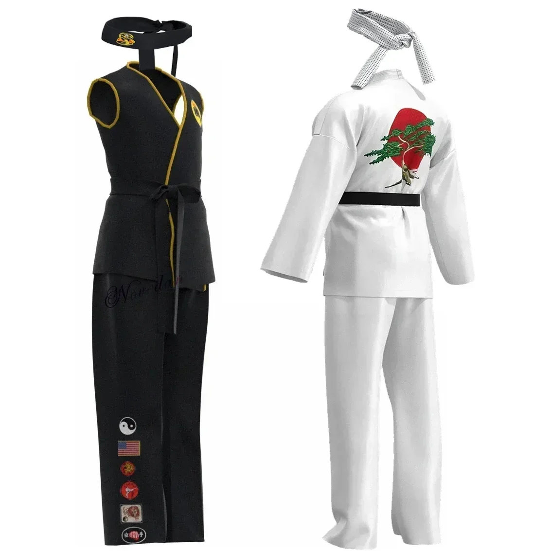 New Karate Kids KOF Cobra Kai Cosplay Costume Kid Adult Black White Kimono Uniform Headband Anime Halloween Party Suit Tracksuit view 4