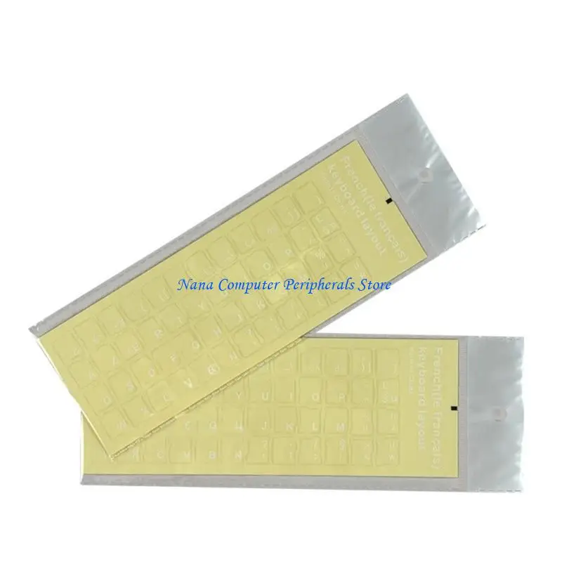 F68C 2PCS Französische Tastaturaufkleber transparenter Hintergrund mit weißen/schwarzen Buchstaben