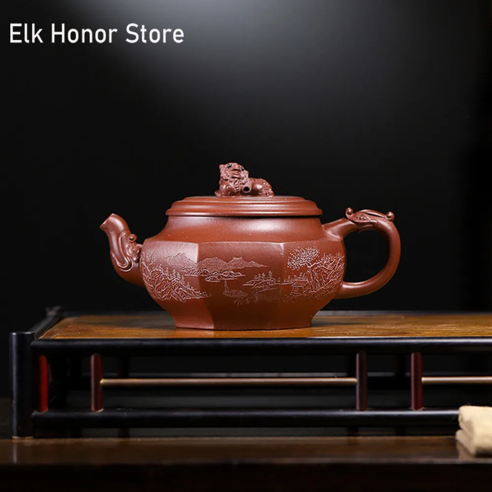 280ml Yixing Purple Clay Octagonal Teapots Handmade Lion Ball Tea Pot Raw Ore Purple Mud Kettle High-end Zisha Teaset Collection