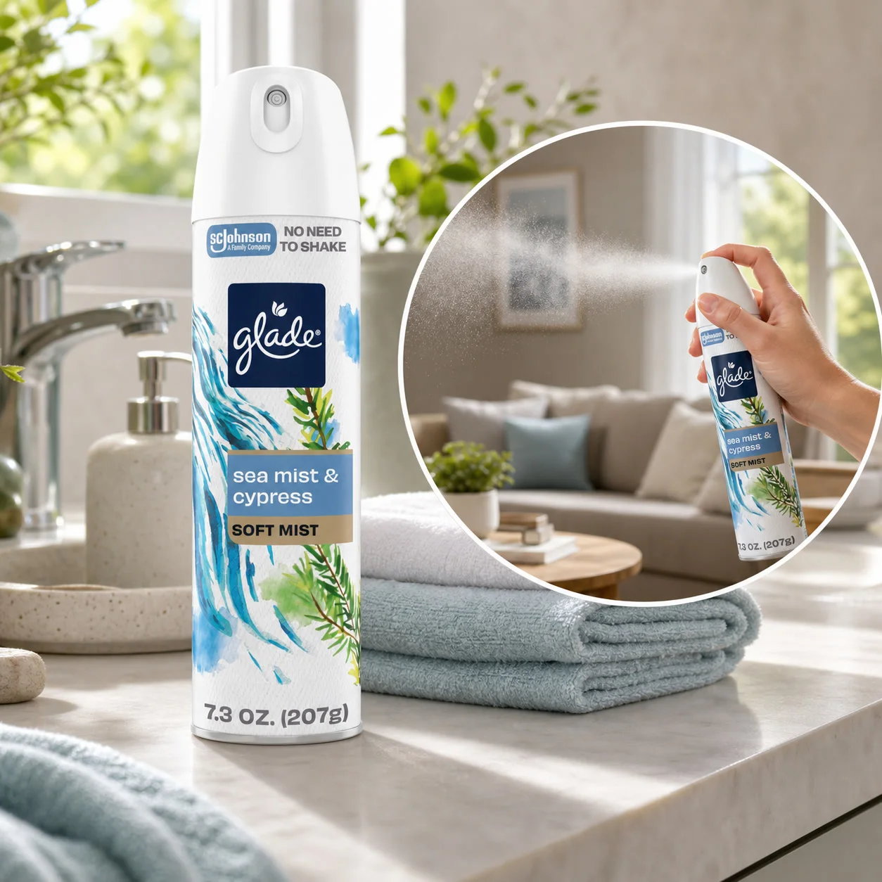 3pcs Sea Mist Cypress Room Spray Air Freshener Deodorizer, 7.3Oz Dye-Free Home Bathroom Summer Scent
