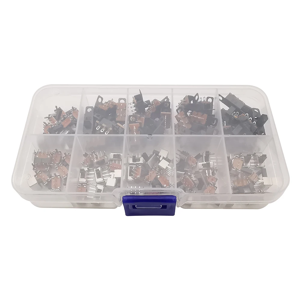100Pcs/Box Mini Slide Switch SS12F15 SK12D07 Toggle Switch 3Pin PCB 2 Position 1P2T SPDT Handle High 2/3/4/5/6/7mm for Arduino