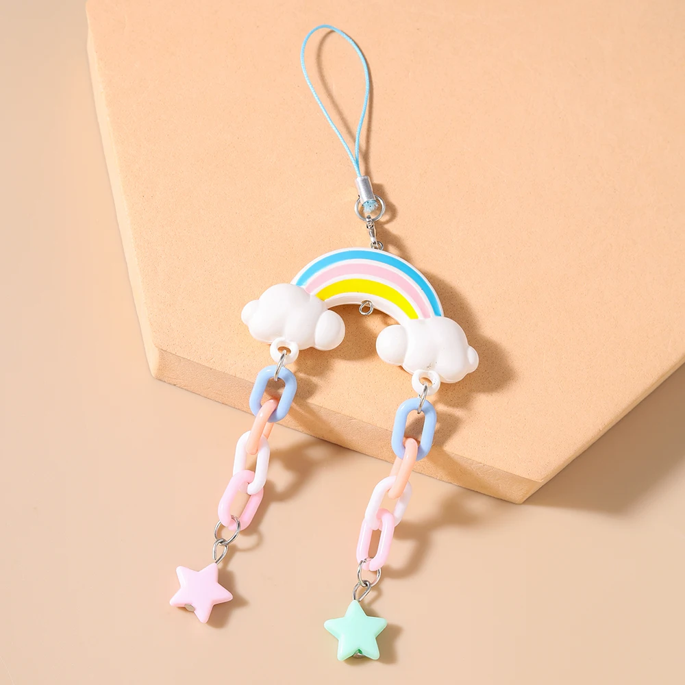 Aihua Süße Niedliche Regenbogen-Stern-Handykette, Hängender Handyriemen, Handgefertigtes Handy-Lanyard, Schlüsselanhänger, Anhänger, Schmuckgeschenke für Frauen – Detail 6