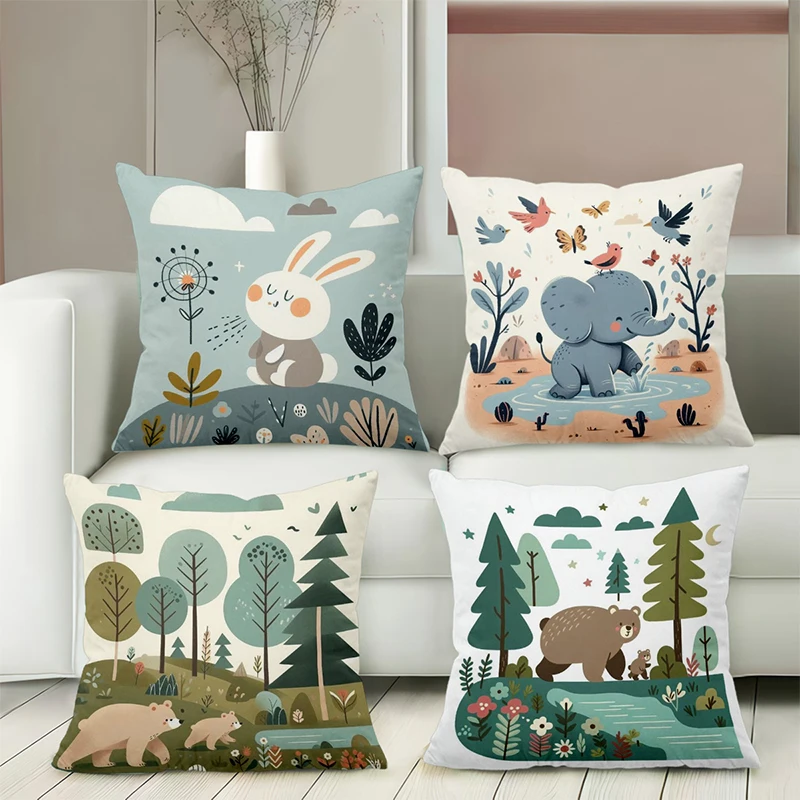 

Cute Animal Forest Theme Throw Pillow Covers Polyester pillowcase, sofa decorative cushion cov Headboard Pillow