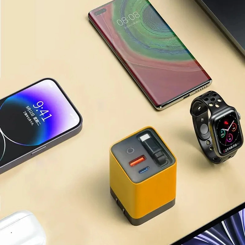 Xiaomi 3 في 1 Gan شاحن سريع 80 وات ماكس وحدة شاحن سريع 3 في 1 كابل جداري قابل للسحب من النوع C ومنافذ USB قابلة للطي #4