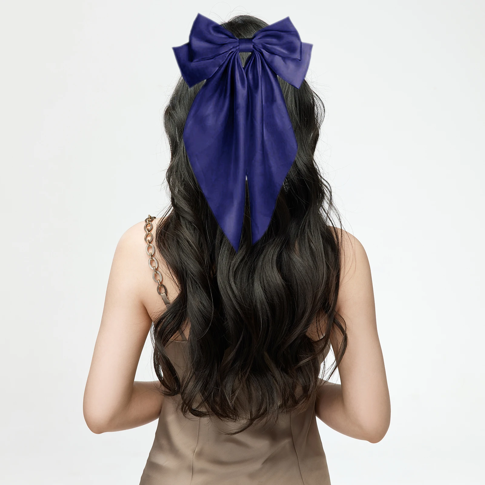 Neue Einfarbig Bowknot Band Haar Clip Frauen Große Bowknot Barrettes Mädchen Pferdeschwanz Clip Stirnband Haar Zubehör Geschenke – Detail 3
