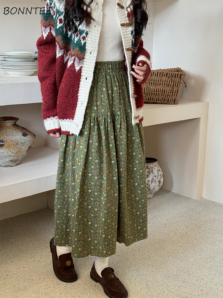 

Юбки трапециевидной формы для женщин, универсальные популярные осенние студенческие юбки во французском стиле с цветочным принтом в стиле Харадзюку, винтажная повседневная милая уличная одежда для девочек