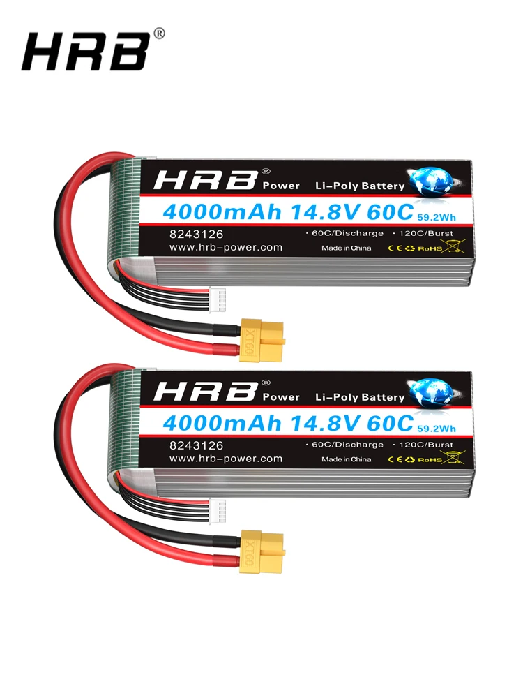 HRB 4000 mah 2 S 3 S 4 S 6 S Lipo Batterij 7.4 V 11.1 V 14.8 V 22.2 V 60C XT60 Connector Voor Auto FPV Vliegtuig Drone Boot Vrachtwagen - afbeelding 2