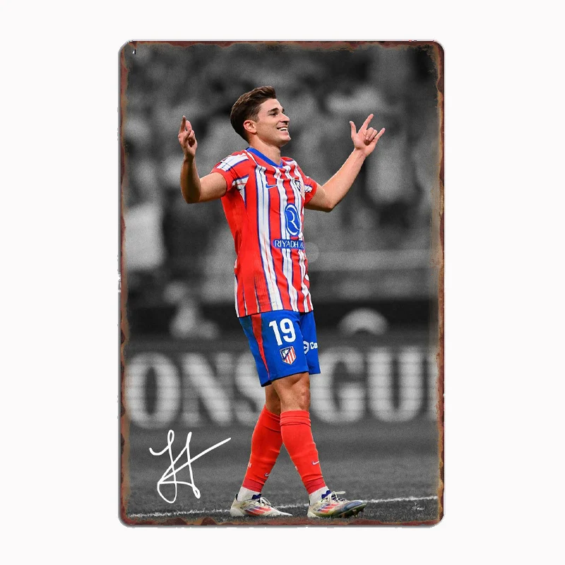 Julian Alvarez Football Sport Player Poster Metalldruck Schild Poster Garage Room Cinema Living Custom Tin Vintage Home Decor
