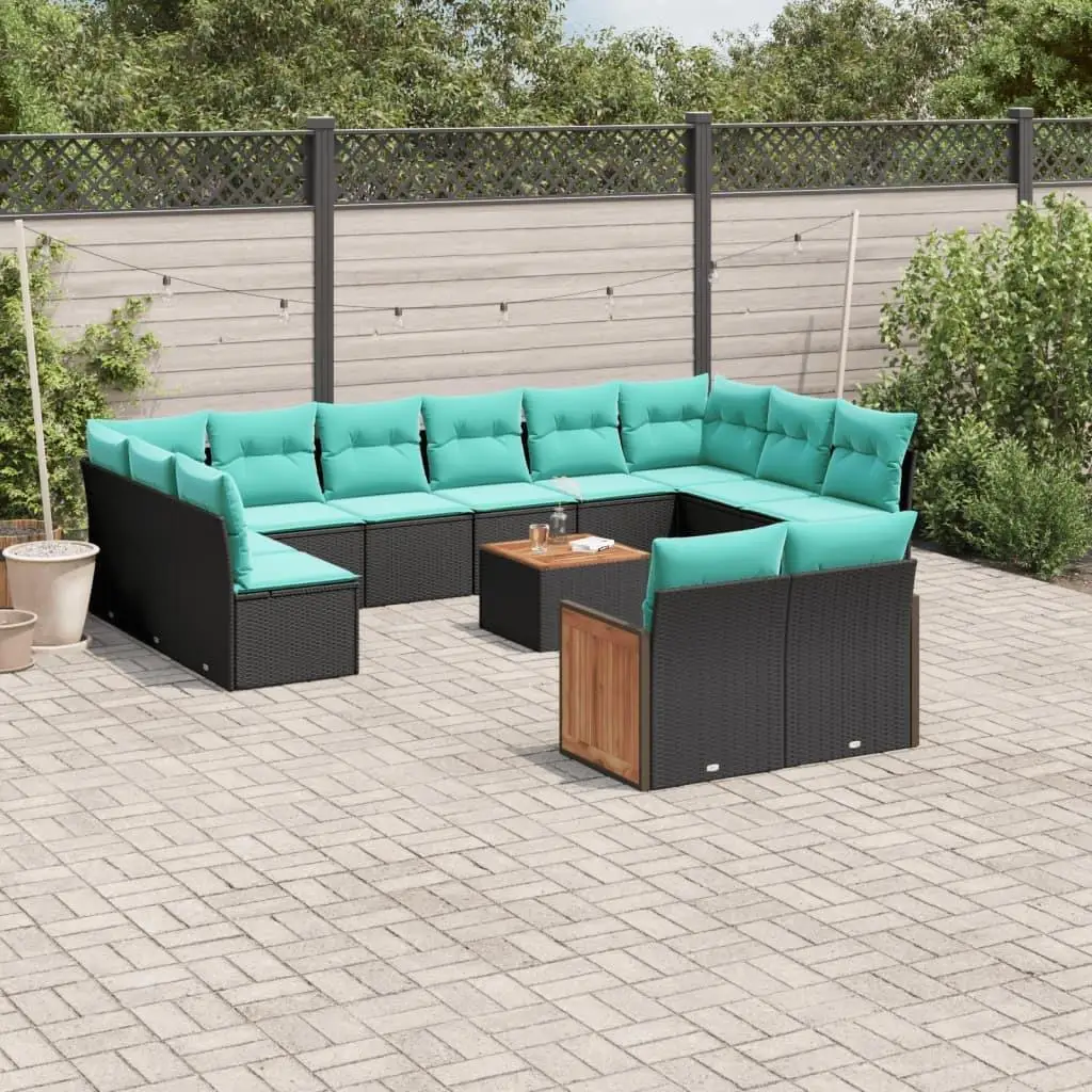 

13 Piece Outdoor Patio Sofa Set with Cushions Black Rattan Wicker Furniture Modern Garden Seating