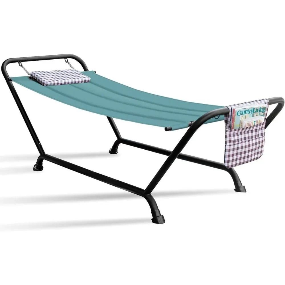 

Hammock Bed- Patio Hammock With Stand W/Pillow And Storage Pockets- Heavy Duty 500lbs Support- Durable Outdoor Hammock|