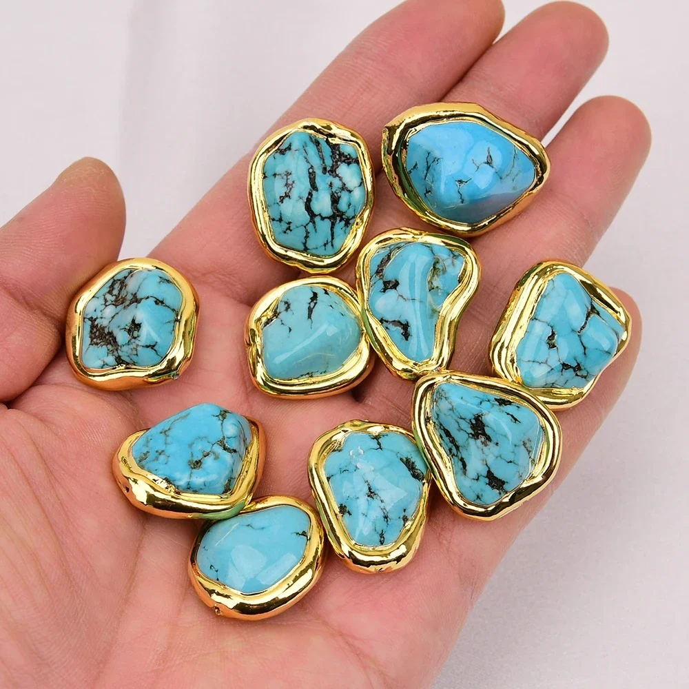 

5 Pcs Freeform Nugget Blue Turquoise Metal Bezel Connector Beads Jewelry DIY