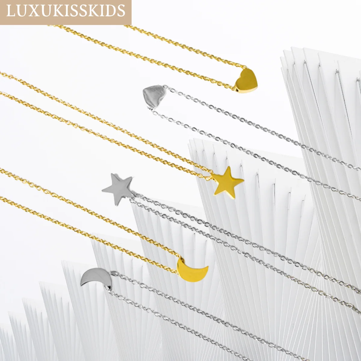 LUXUKISSKIDS Moon Star Steel Necklace Dainty Small Heart Pendant Minimalist Clavicle Necklaces for Women Boho Summer Jewellry