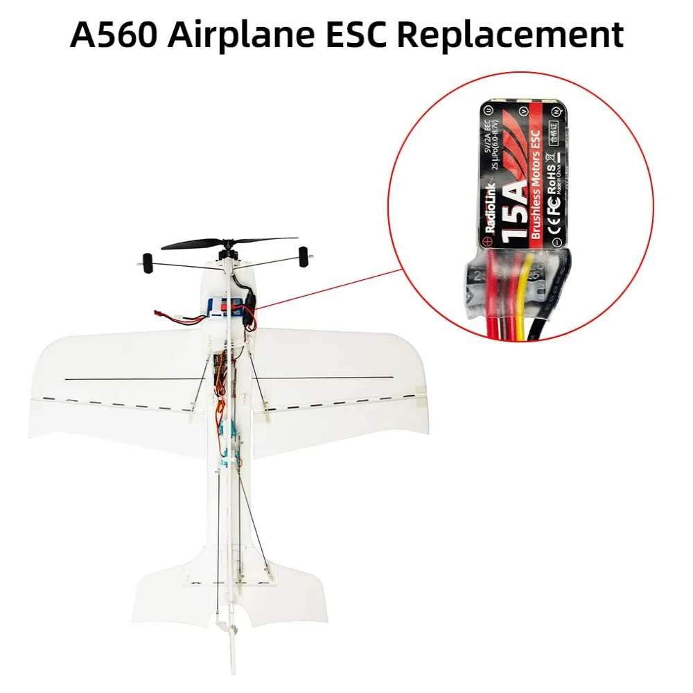 Radiolink 15A ESC für RC Brushless Motor Elektrischer Geschwindigkeitsregler, Unterstützt 2S-4S LiPo A560 Flugzeug-Ersatzteil FPV
