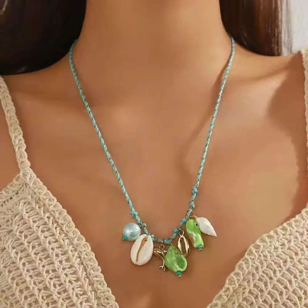 الهدايا الدوبامين المحيط نمط شل قلادة قابل للتعديل البوهيمي السيراميك الأسماك قلادة القلائد نسج الملونة حبل السيراميك قلادة