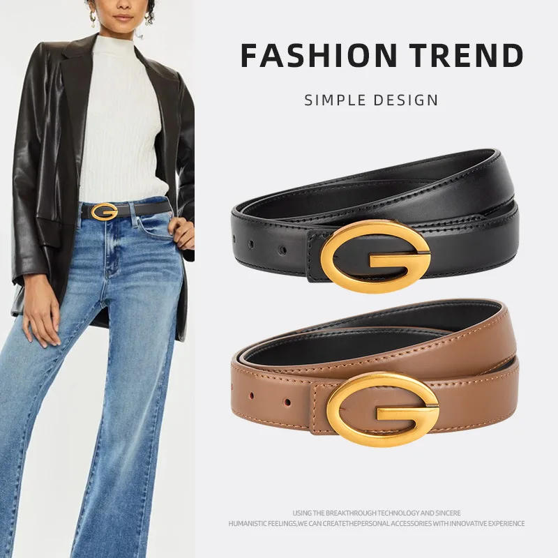 

Versatile women's thin belt, genuine leather with jeans, fashionable and casual letter buckle belt