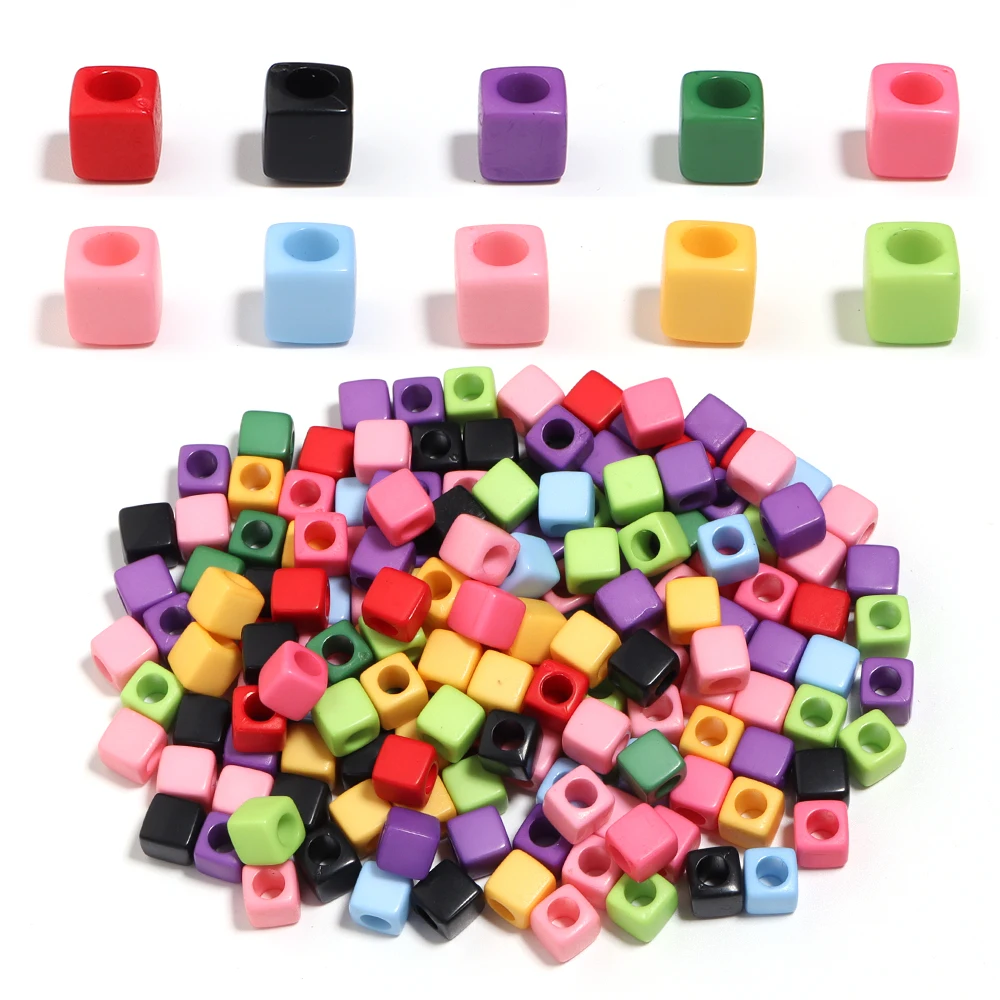100 teile/los Acryl Quadrat Perlen 7mm Bunte Große Loch Acryl Perlen Lose Spacer Perlen Für DIY Schmuck Machen Armband halskette