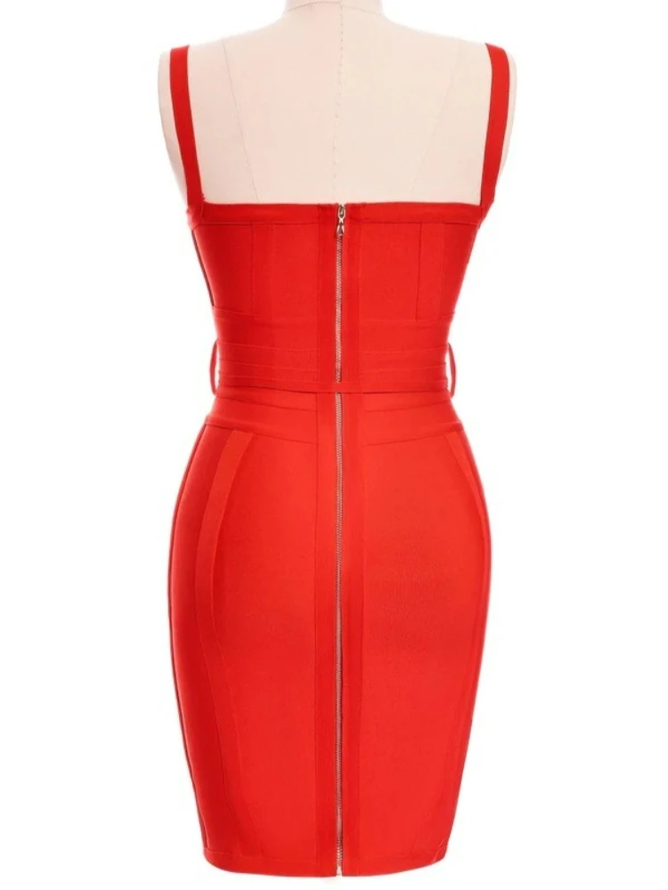 セクシーなVネックバックレススパゲッティストラップ膝丈包帯ドレス