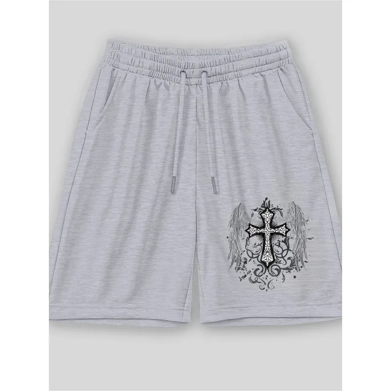 

Men's Gothic Cross and Wing Shorts Gothic Style Summer New Item Suitable for Both Men and Women Casual T-shirt