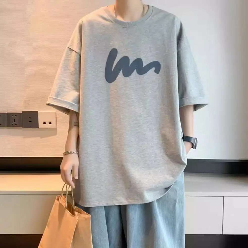 الصيف الرجال تي شيرت منتصف الأكمام جولة الرقبة فضفاضة تناسب حجم كبير بلون مطبوعة منتصف طول بلوزة كاجوال Homewear الرياضة الأعلى