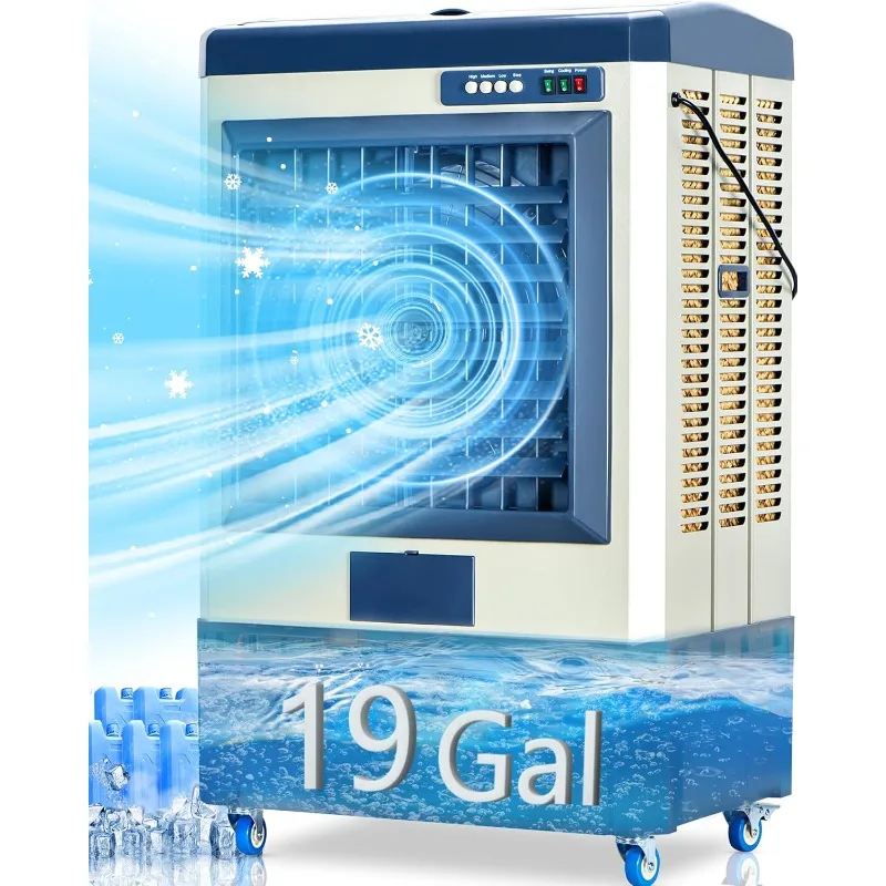 Enfriador de aire evaporativo de 48", enfriador de palabras de 6500 CFM con tanque de agua de 19 galones, aire acondicionado exterior con 5 paquetes de hielo, E portátil