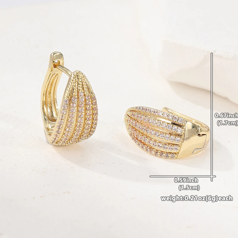 Exquisite goldfarbene, fünfreihige Ohrringe mit eingelegten Zirkonia-Steinen für Damen, modische Verlobungs- und Hochzeits-Ohrhänger. – Detail 5