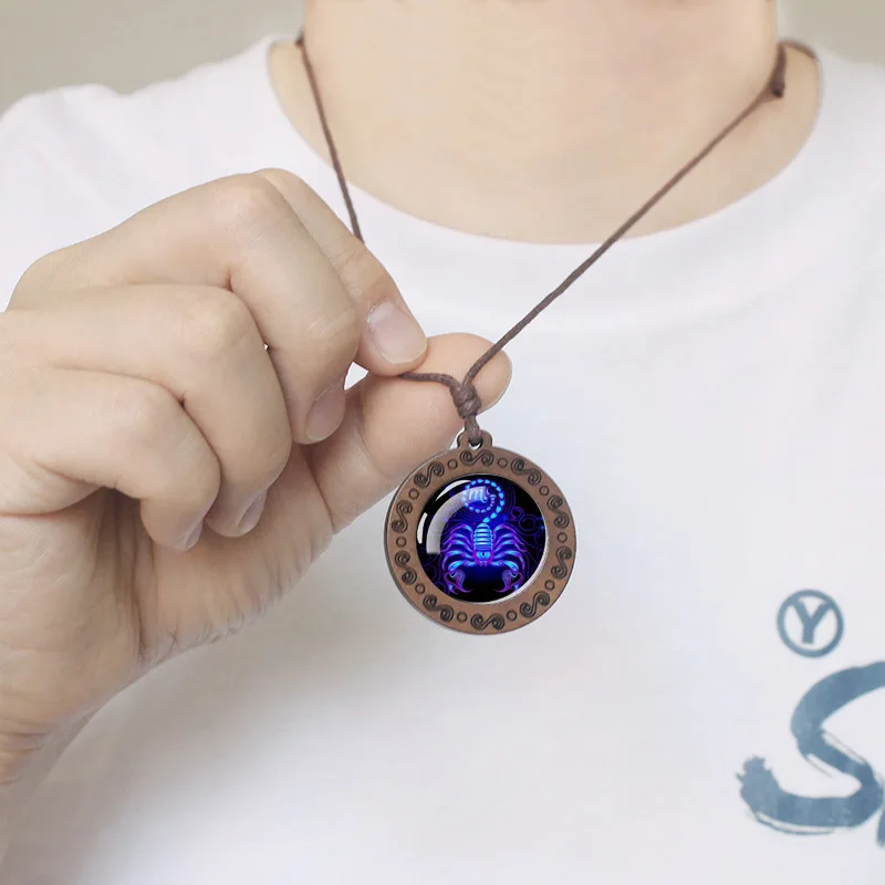 Vintage Sun Moon Celestial Pattern Wooden Pendant Necklace - Adjustable Rope Chain, Unisex Jewelry, Anniversary Birthday Gift