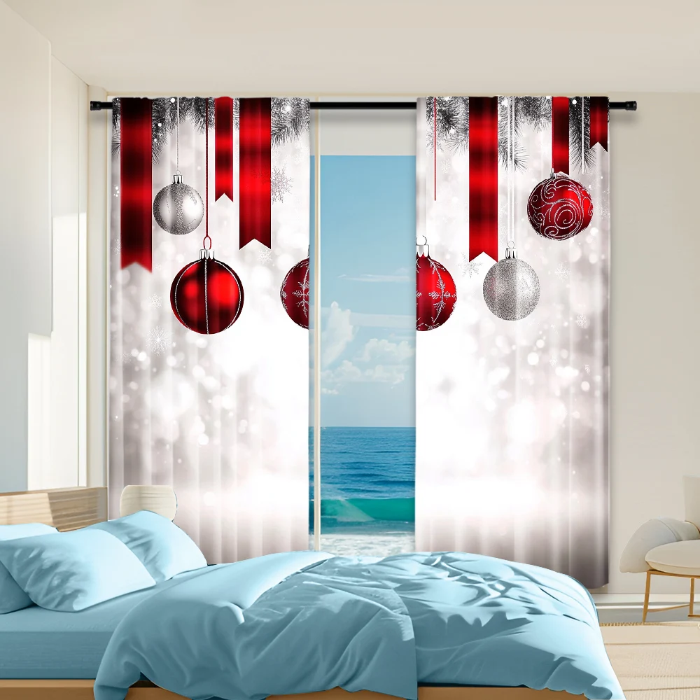 

2Pcs Christmas Theme Window Curtain Digital Printed Window Drape For Festive Home Decor Rod Pocket Design For Easy