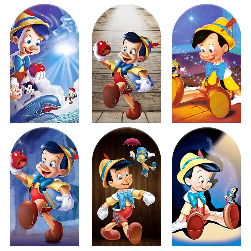 

Pinocchio Arch Backdrop Cover Fairy Tale Style Various Poses Apple Design Birthday and Baby Shower Party Photo Booth Decor Props