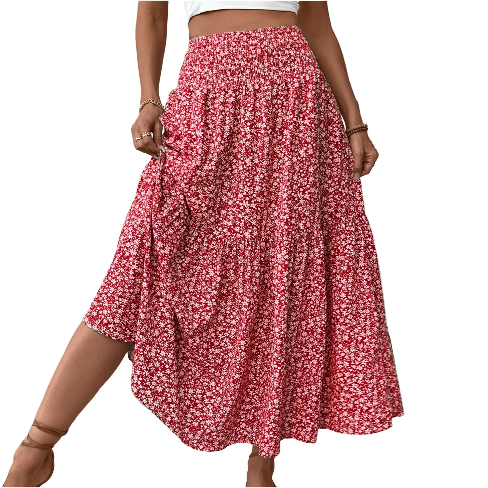 

Women's Fashion Pleated Floral Print Elastic Waist Loose Splicing A Line Skirt Skirts for Women Women's Skirt Skirts for Women