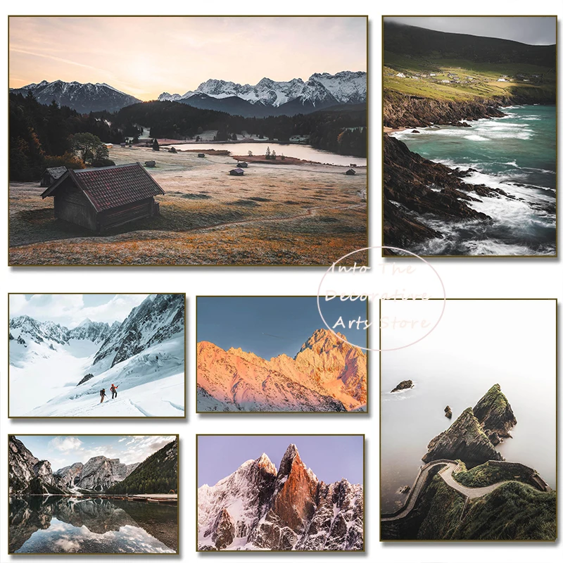 المناظر الطبيعية جبل جبال ايفرست ريشاو جينشان وإريهاي بحيرة الفن الملصقات قماش لوحات صور فنية للجدران ديكور المنزل