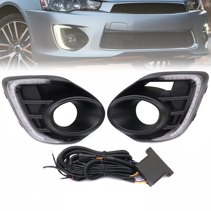 

Для Mitsubishi Lancer 2016-2019 светодиодные дневные ходовые огни DRL указатель поворота противотуманные фары автомобильные аксессуары, белый + желтый