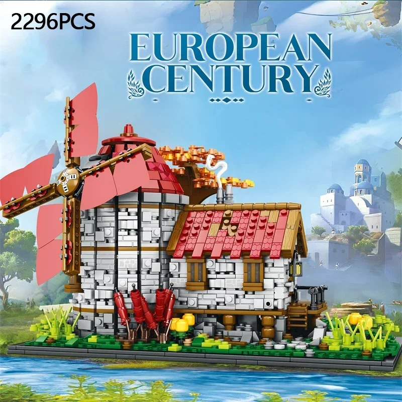 

2296PCS Windmill Tree House Mill Street View Building Blocks Medieval European Town Assembly Model Bricks Toys For Children Gift