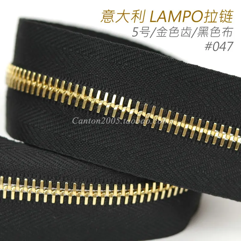 Special for Leather Goods! Italian Lampo Zipper 5-number Metal Zipper, Real Gold Teeth, Black Cloth.