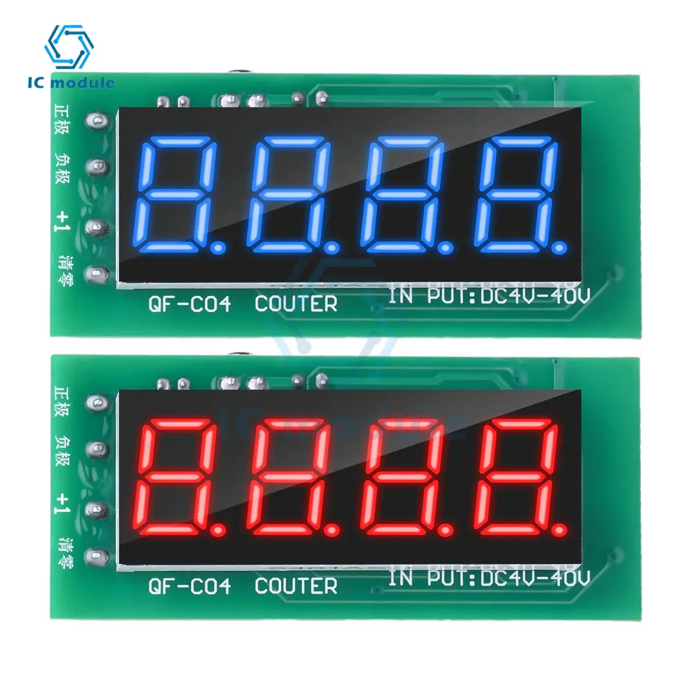 DC4-40V Wide Voltage 4-Digit Digital Tube Counter Module 0-9999 Accumulation With Memory Function Low Level