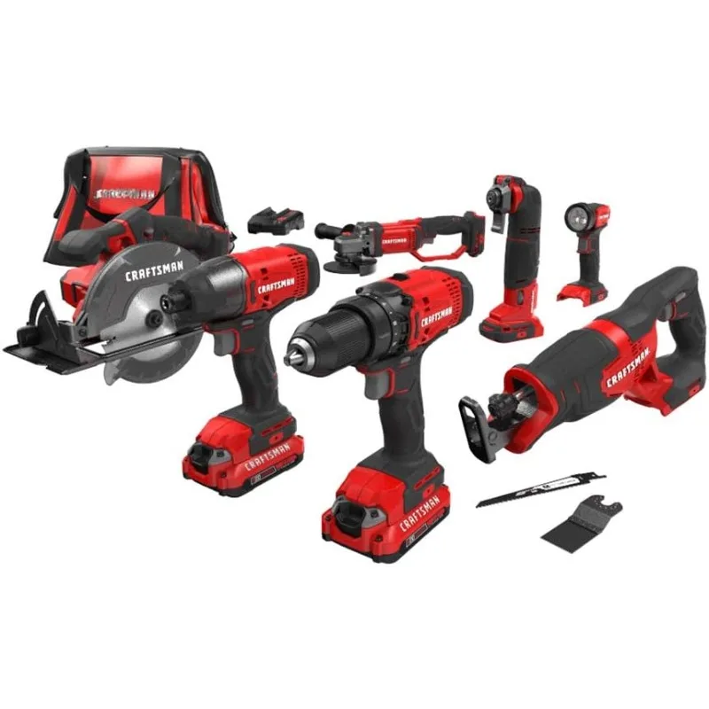 CRAFTSMAN V20 Power Tool Combo Kit, 9-Tool Cordless Power Tool Set with 2 Batteries and Charger (CMCK700D2)