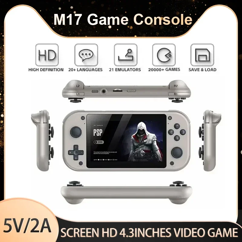 M17 Retro Game Console 4.3-inch IPS Screen Handheld Video Game Console 64/128G Open Source Linux System Pocket Player for PSP