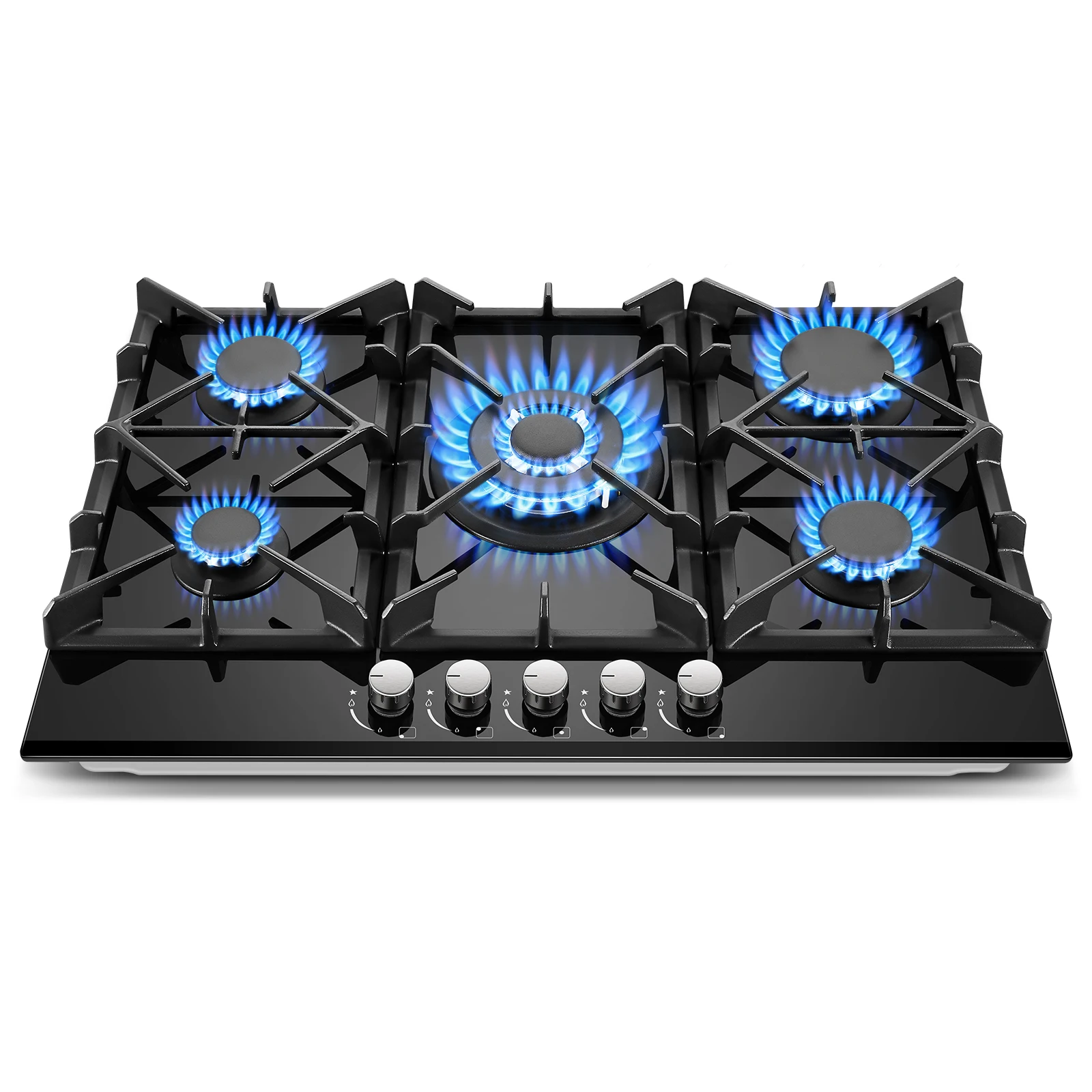 30 Inch Gas Cooktop 5-Burner Black Glass Built-In Stove Top Natural Gas/LPG Convertible for Kitchen