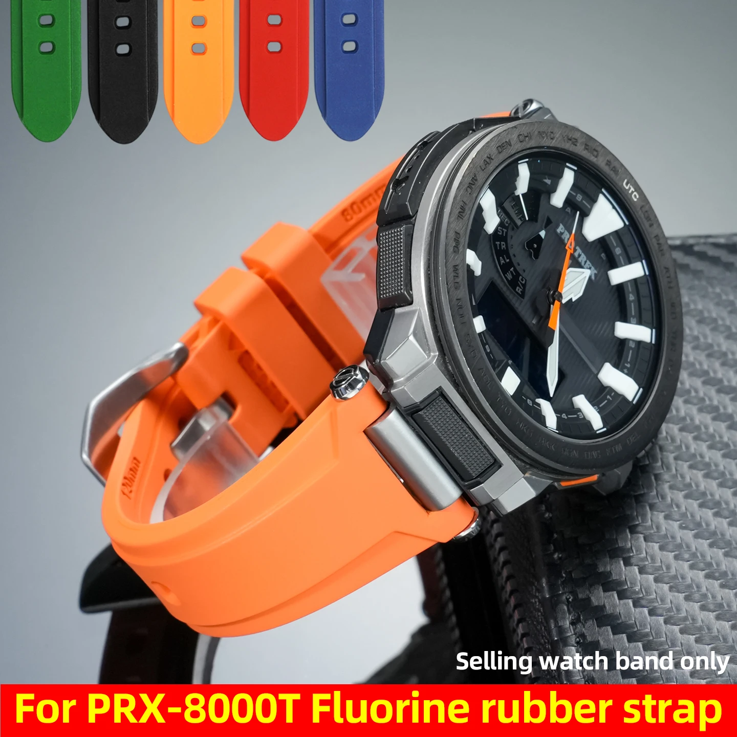 

Мягкий ремешок FKM для серии Casio PROTREK PRX-8000T/YT PRX-8001YT, мужской ремешок из фторкаучука, браслет, аксессуары для часов
